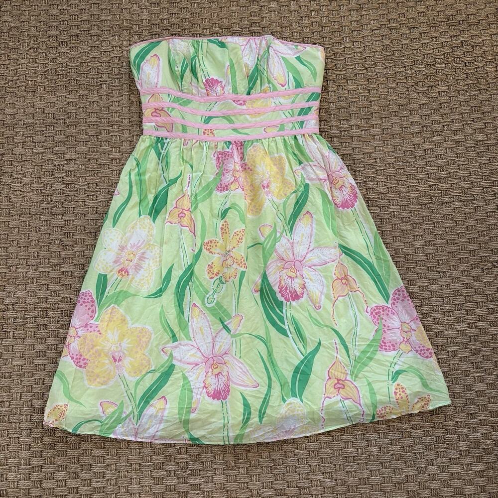 Vintage Lilly Pulitzer “Katrina” Strapless A-line Dress Size 2 Tropical Floral